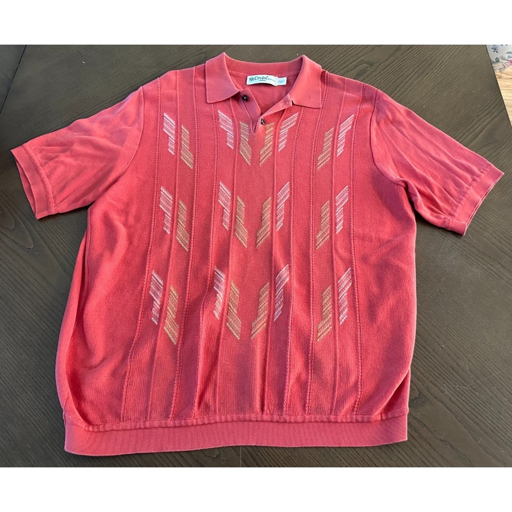 St. Croix Luxury Carol Gold Textured Knit Polo Shirt Retro Vintage Golf Casual L